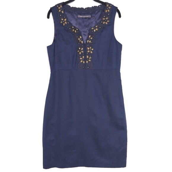 Boden LIMITED EDITION Dress Size US 10 Navy SILK Cotton Sleeveless Beaded  BH006